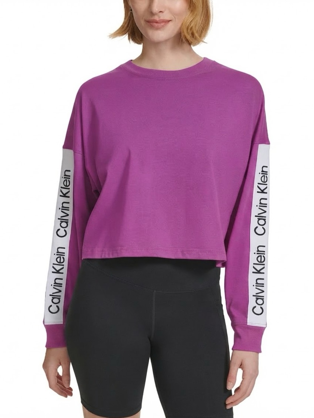 Calvin Klein 100% Cotton Purple Cropped Logo-Trim Sweatshirt